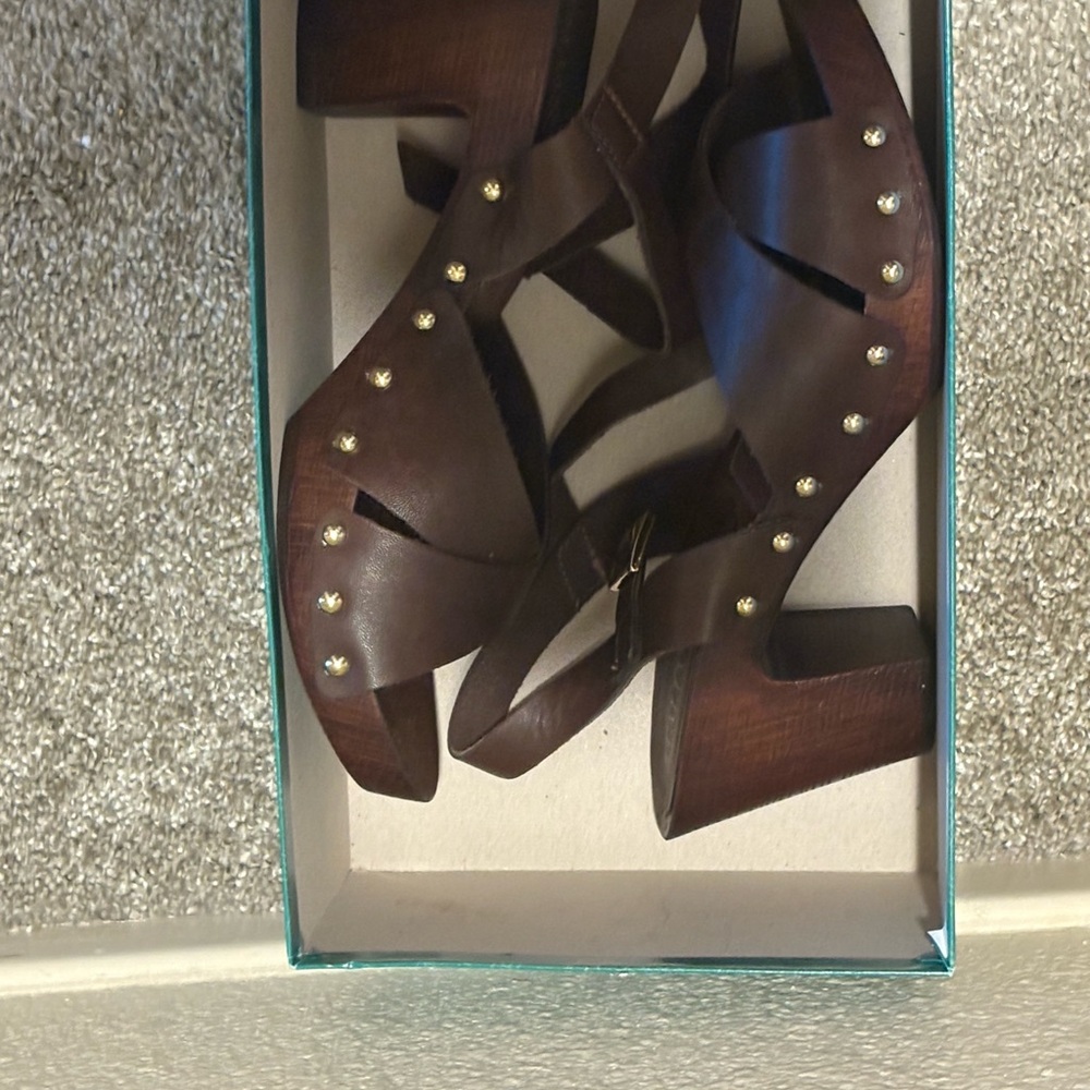 Italian Shoemakers Dark Brown Heels with Gold Studs